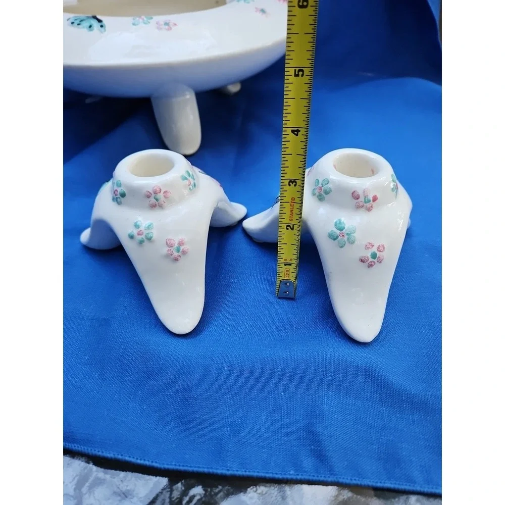 VTG Hull Pottery BUTTERFLY Console Bowl Candle Holder Set MCM Atomic Centerpiece